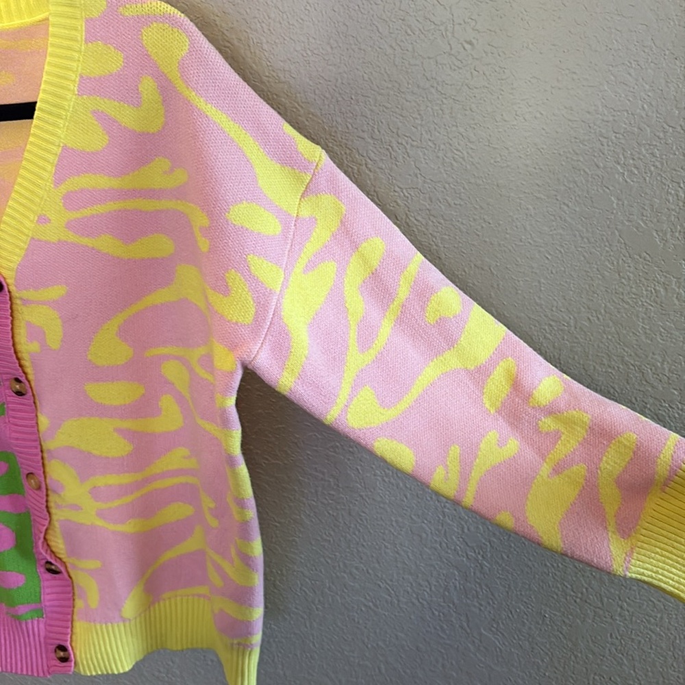 Cider Retro Lava Lamp Pastel Swirl Color Block Cardigan Sweater/ Size large - Picture 5 of 8